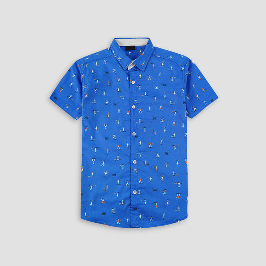 Playful Printed Royal Blue Casual Shirt -BCS01 - Maa Sadqay
