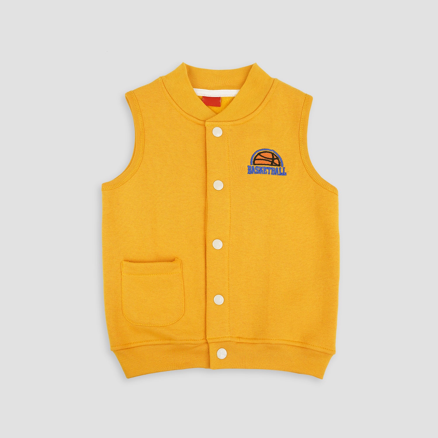 Sleeveless Baseball Fleece Jacket-Yellow - Maa Sadqay