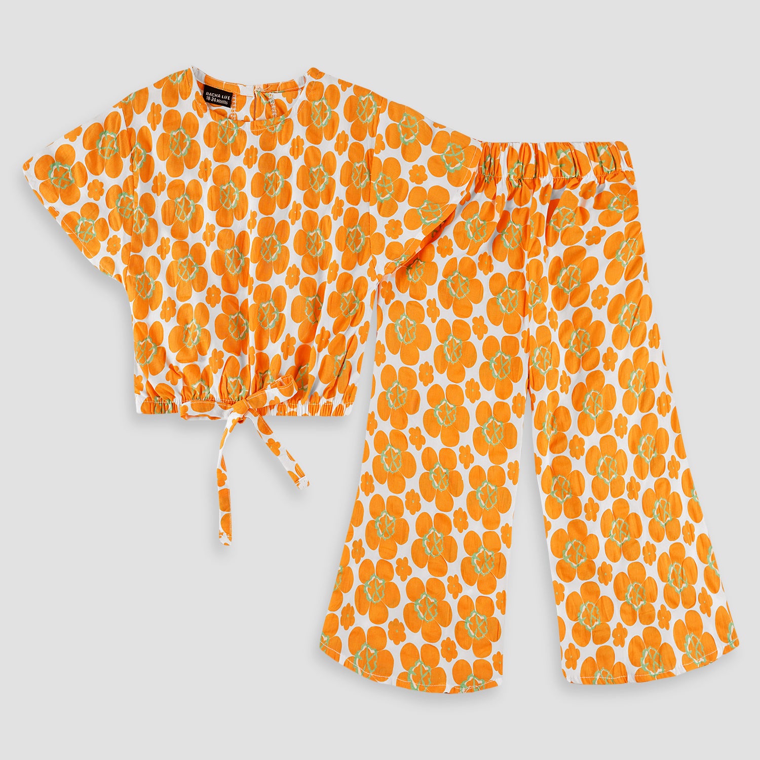 Polka Orange -Crop-top with Bell Bottom -CT118 - Maa Sadqay
