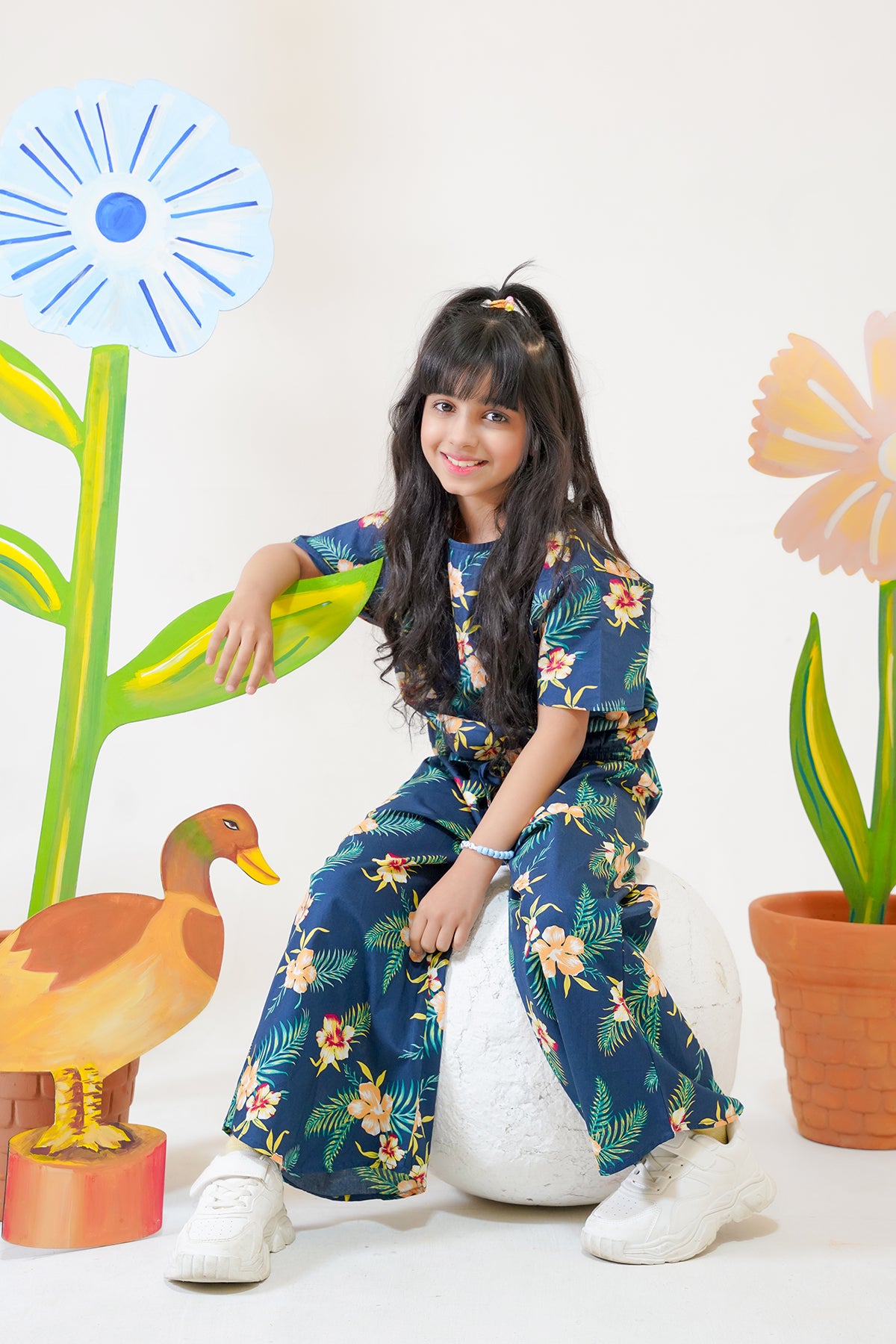 Blue World Floral crop-top with Bell Bottom -CT136