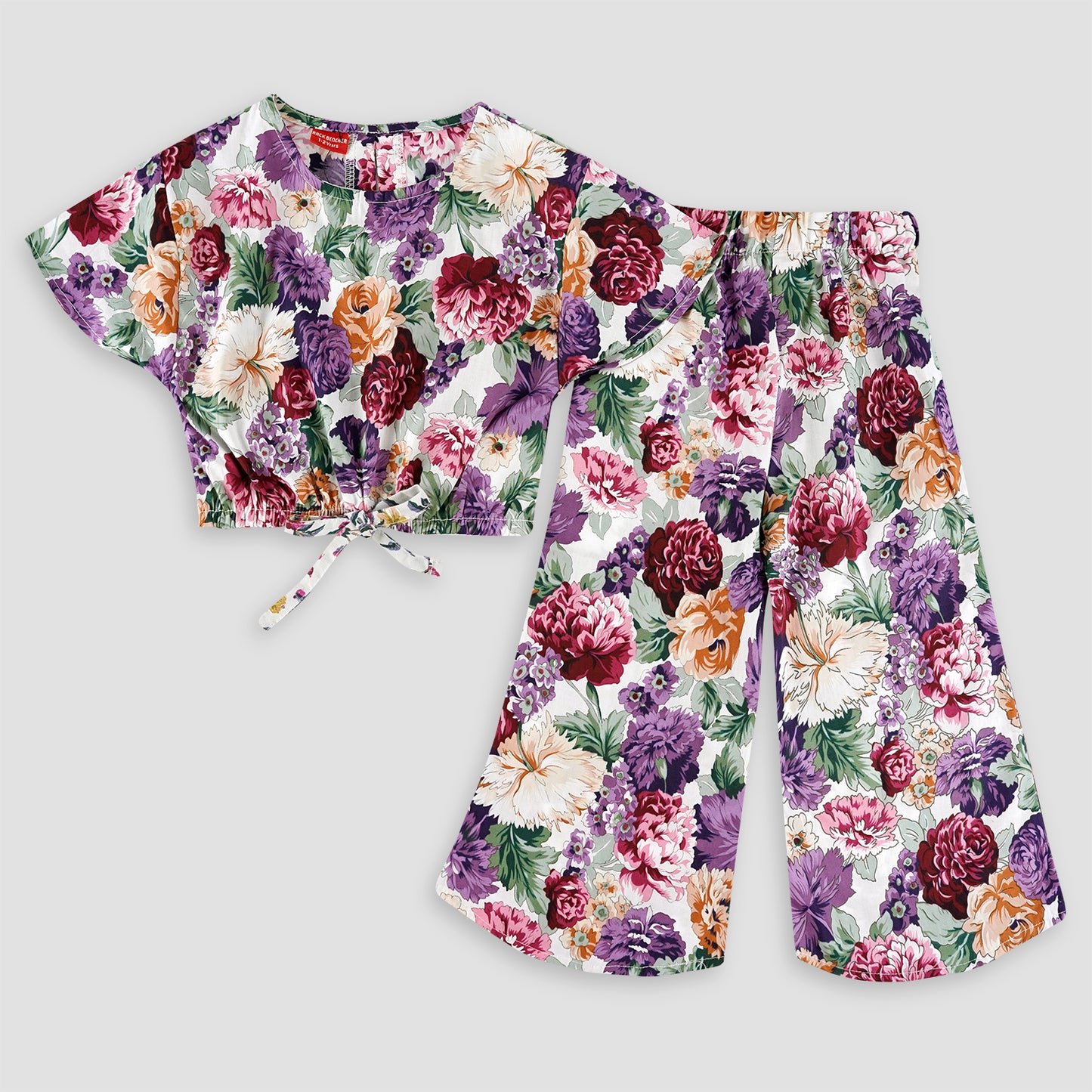 Vibrant Floral -Crop-top with Bell Bottom -CT124 - Maa Sadqay