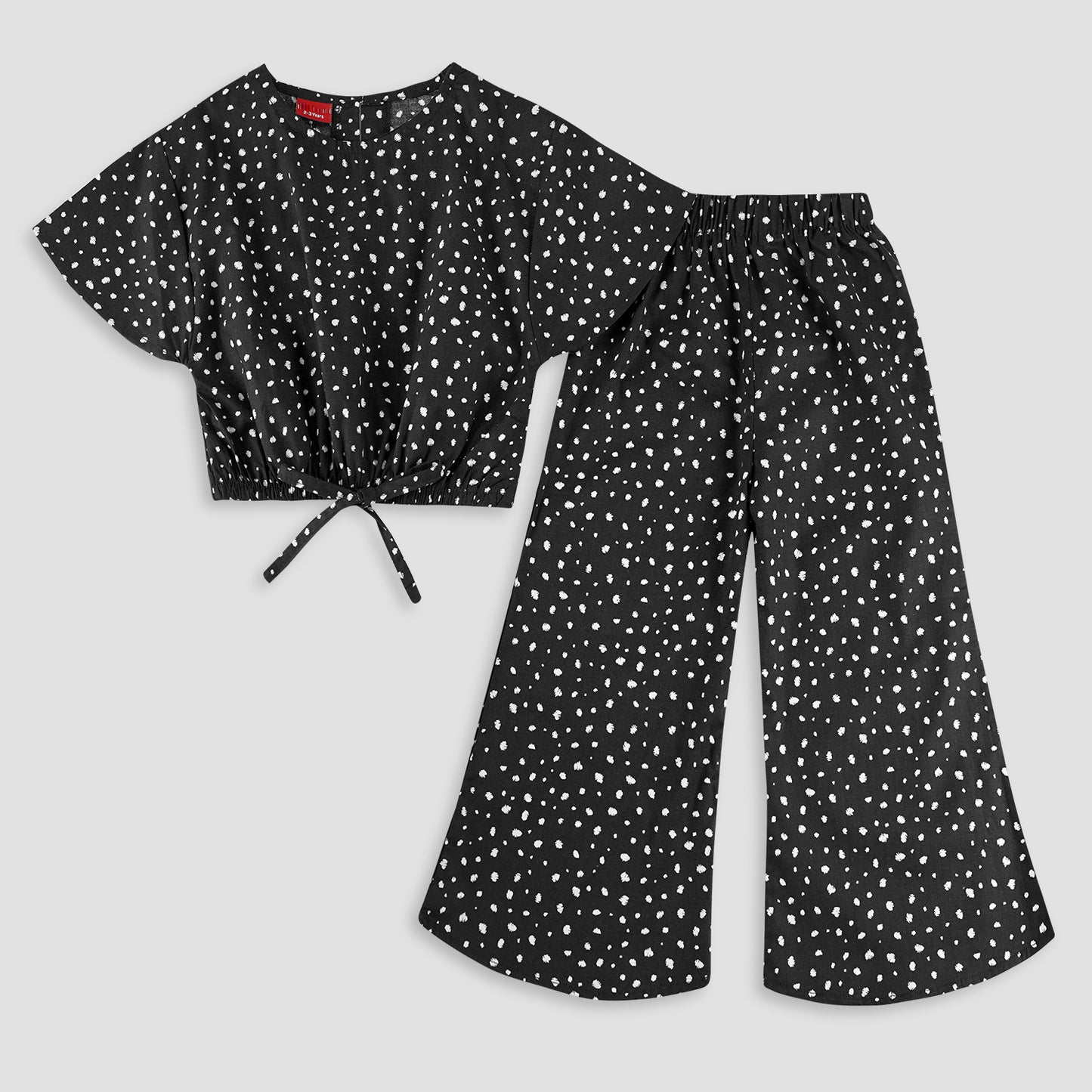Polka Black crop-top with Bell Bottom -CT129