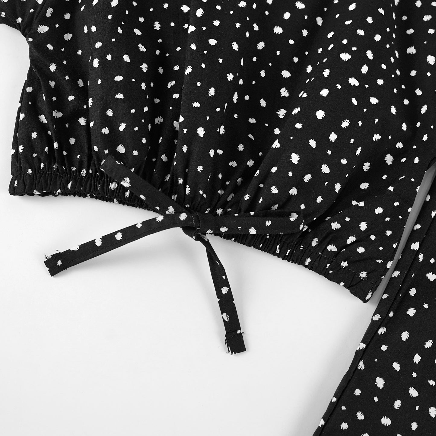 Polka Black crop-top with Bell Bottom -CT129