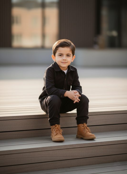 Corduroy Co-ord set for boys- Dark Chocolate cc3