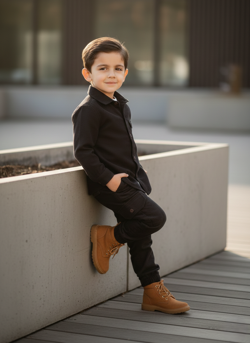 Corduroy Co-ord set for boys- Dark Chocolate cc3