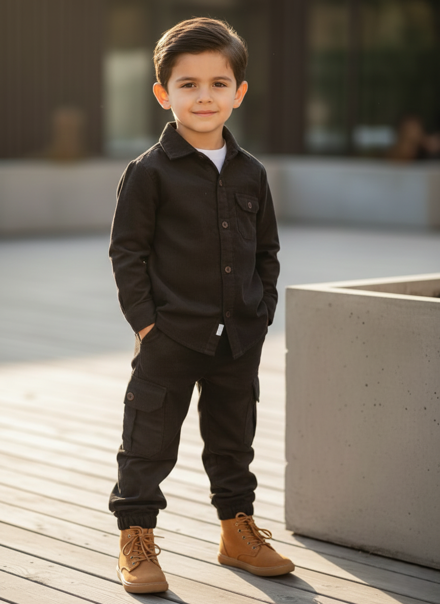Corduroy Co-ord set for boys- Dark Chocolate cc3