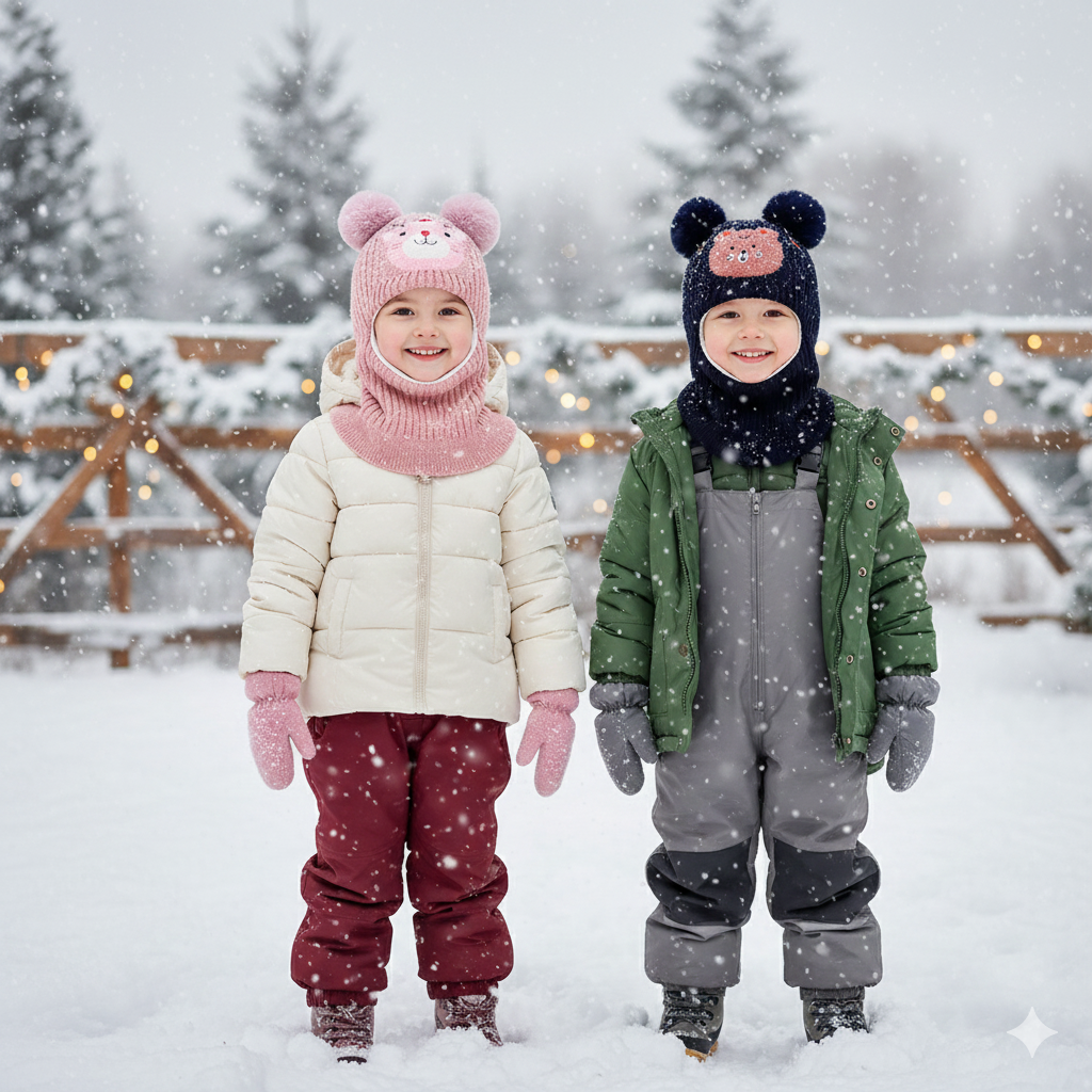 Unisex Woolen long One Piece Beanie Cap Ear & Neck Protection 2-6y - Bc123