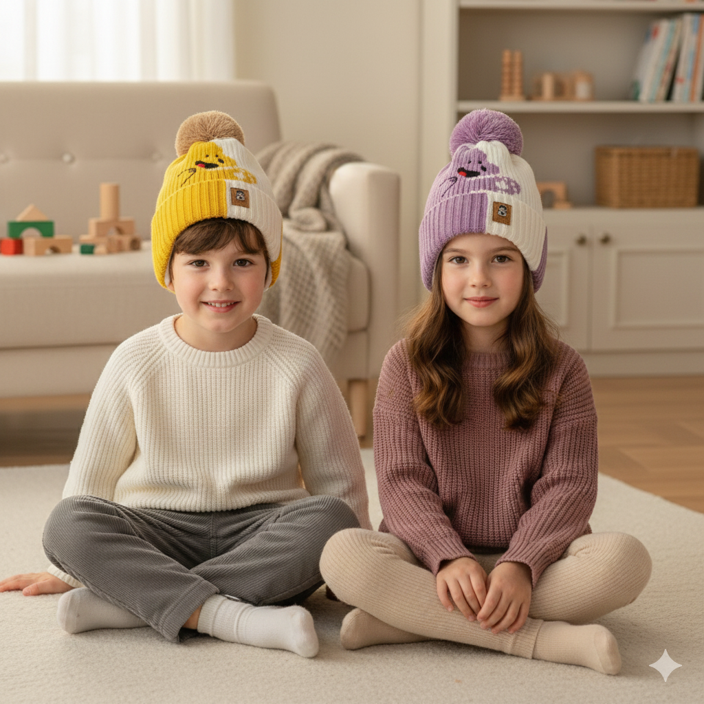 Twin Warm Woolen kids Cap / Ear Protection 2-10y - Bc118