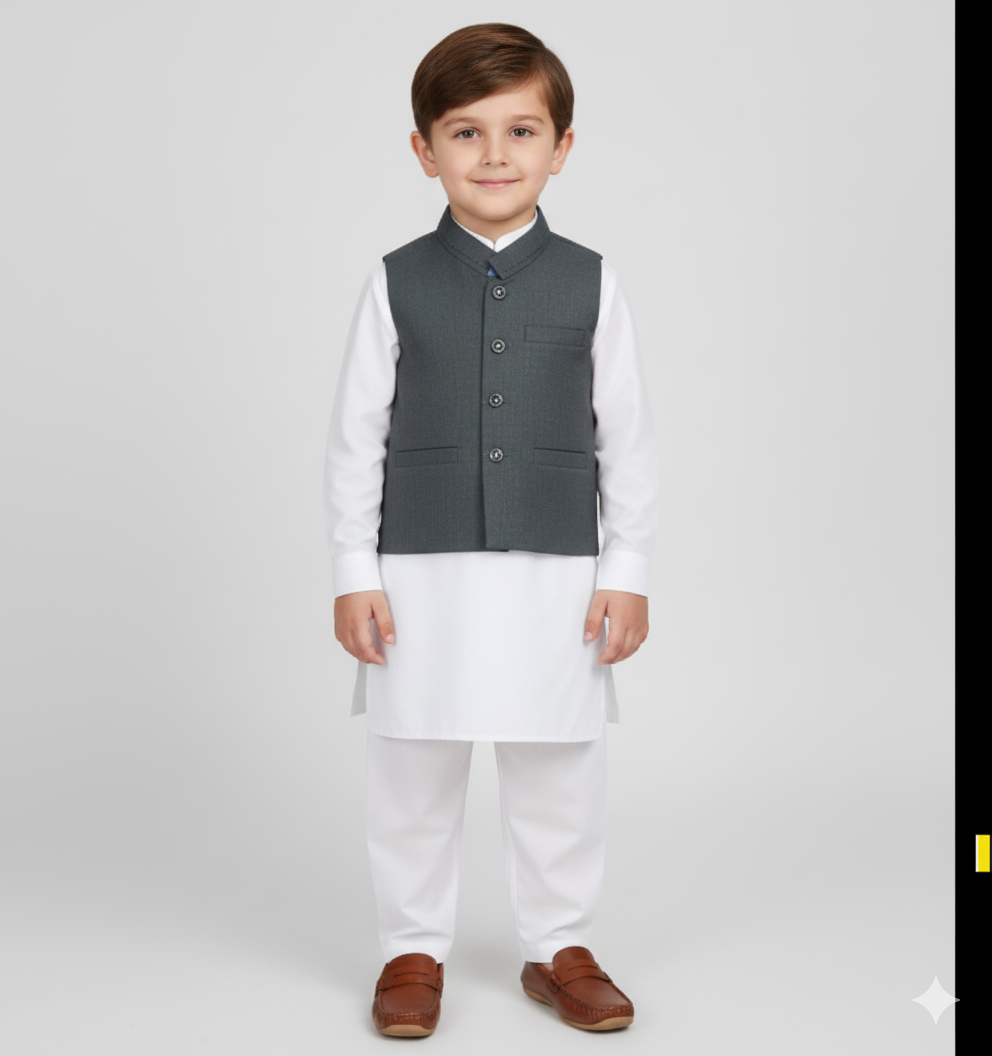 Boys Waistcoat Textured Greyish Blue -WC19