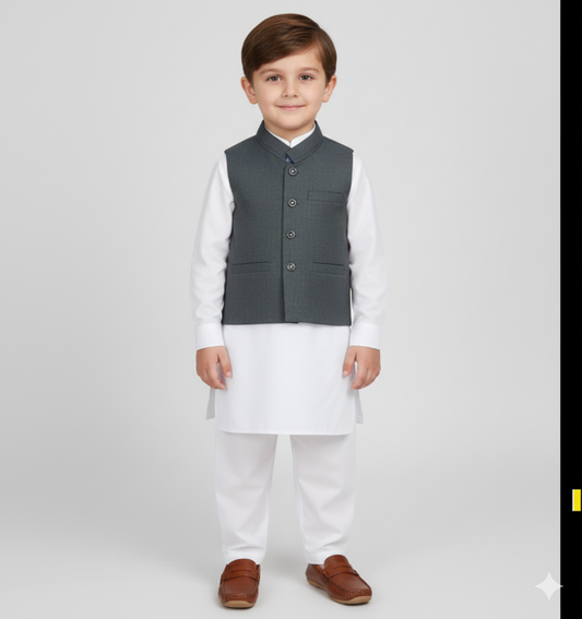 Boys Waistcoat Textured Greyish Blue -WC19