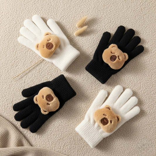 Kids Warm Woolen Premium Plush Gloves - 3d Teddy