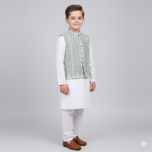 Boys Embroidered Waistcoat Soft Blue-WC03