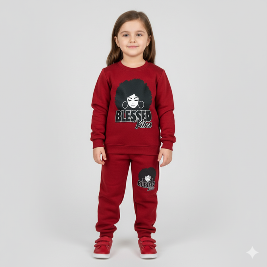 Blessed Vibes - Maroon Fleece Jogger Suits - Maa Sadqay