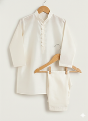 Raw silk festive kurta Pajama For Boys - Off white - Maa Sadqay