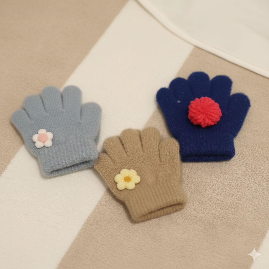 3 pack Toddlers Warm Woolen  Gloves - 1-2 y - Maa Sadqay