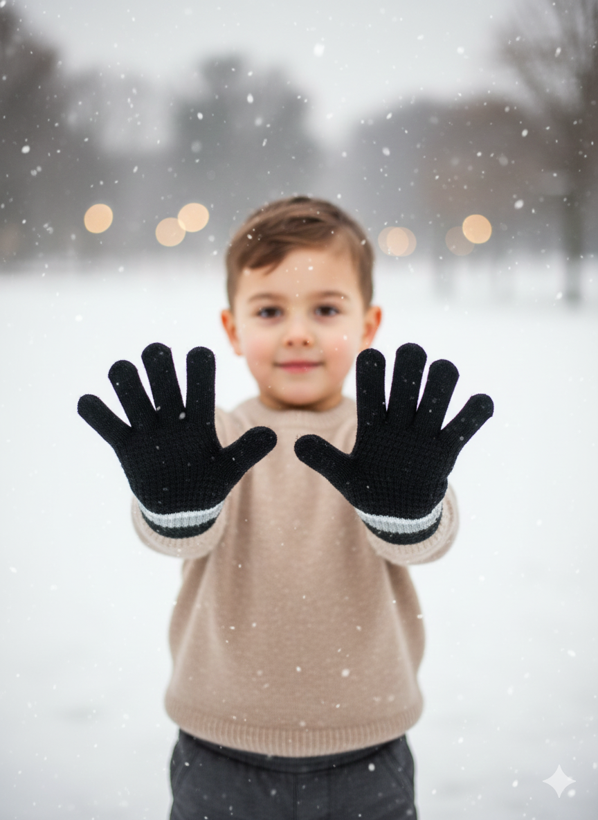 Kids Warm Woolen  Premium Plush Gloves - PLAIN 4-8 y