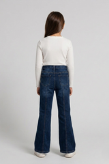 Girls Dark Wash High-Rise Seamed Flare Bootcut Denim Jeans - DJ17