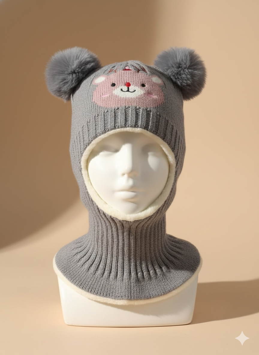 Unisex Woolen long One Piece Beanie Cap Ear & Neck Protection 2-6y - Bc123