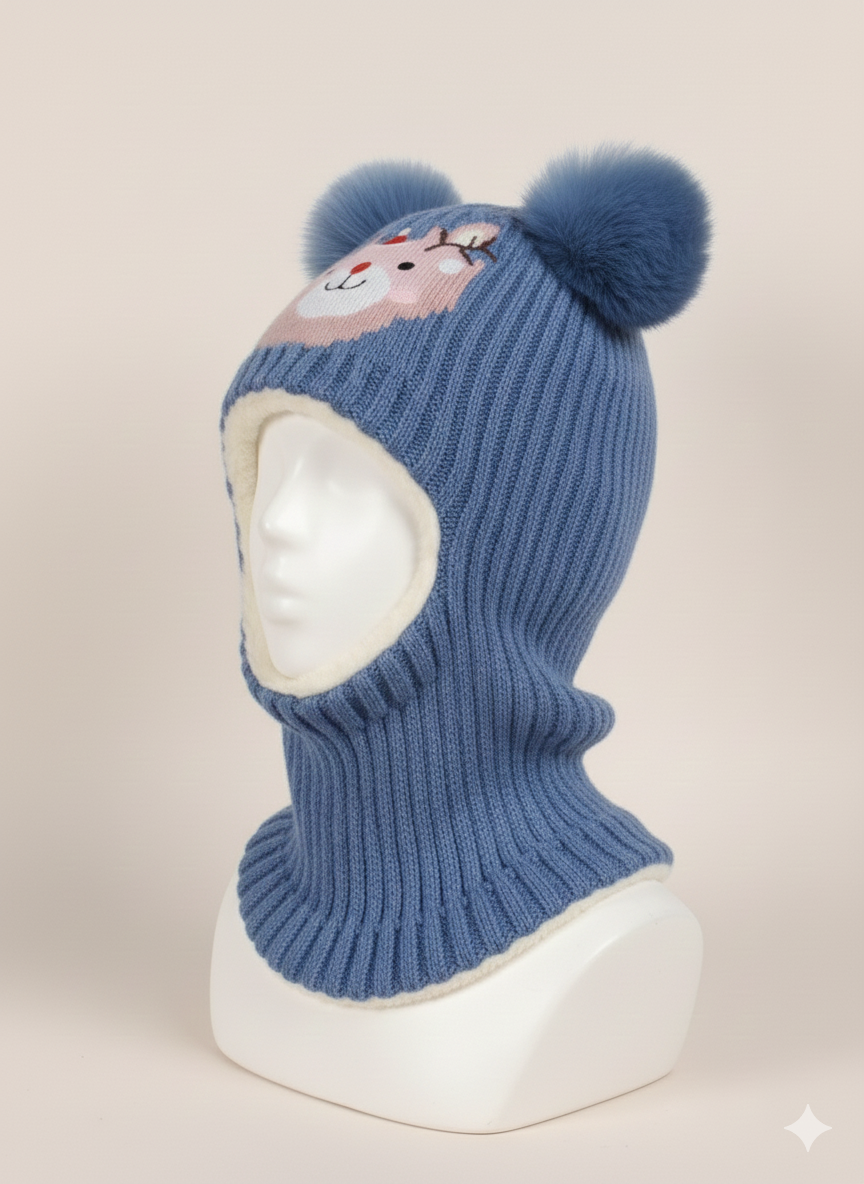 Unisex Woolen long One Piece Beanie Cap Ear & Neck Protection 2-6y - Bc123