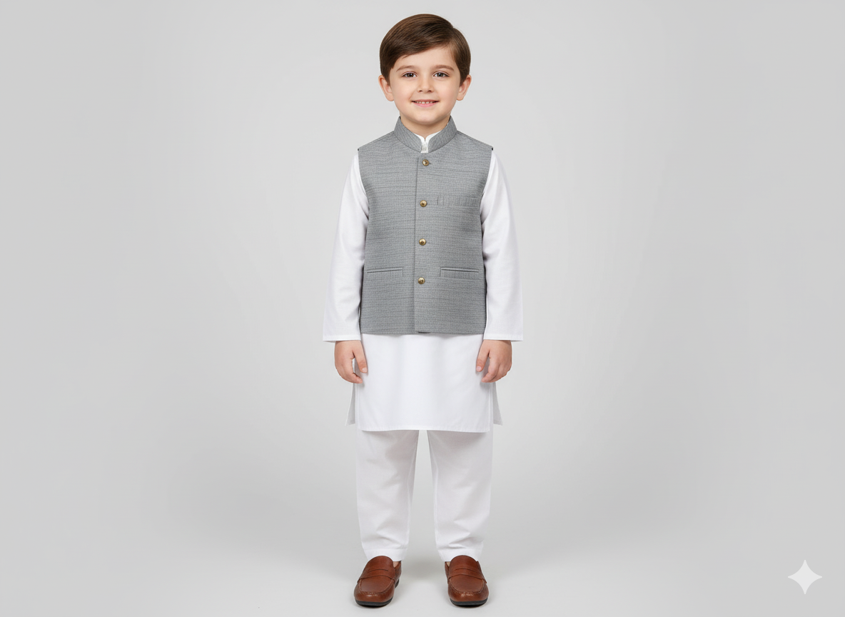 Boys Waistcoat Textured Grey -WC10