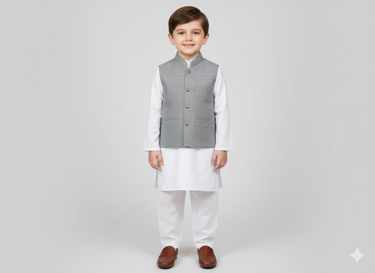 Boys Waistcoat Textured Grey -WC10