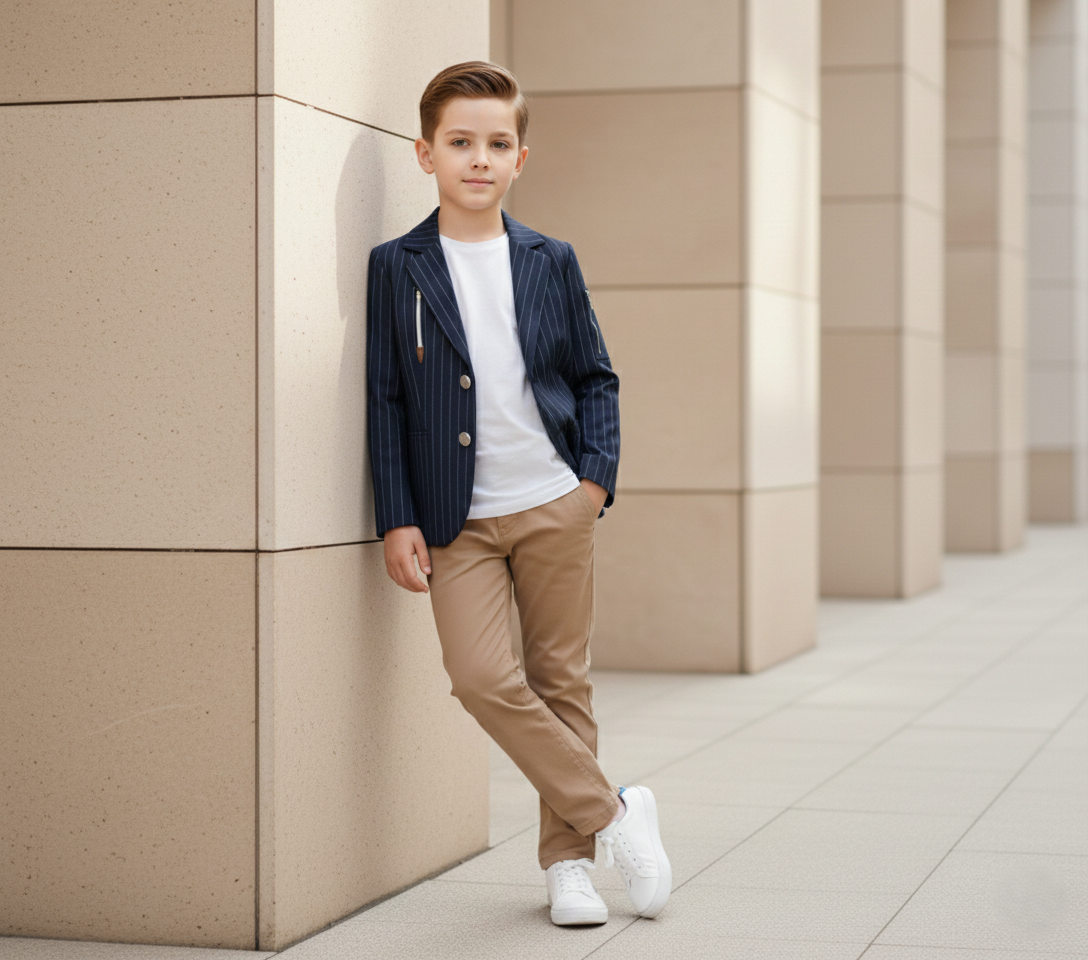 Navy Pinstripe Lightweight Kids/Boys Coat/blazer - Tropical - Maa Sadqay