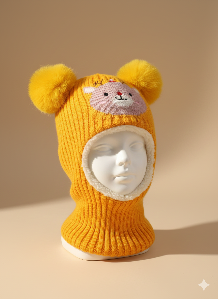 Unisex Woolen long One Piece Beanie Cap Ear & Neck Protection 2-6y - Bc123