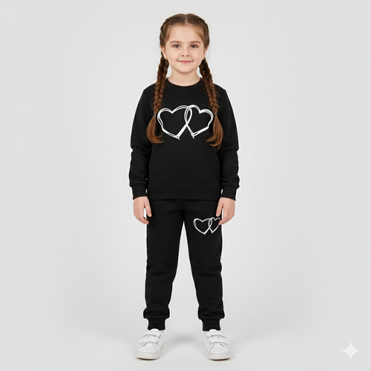 Twin Heart Black Fleece Jogger Suits - Maa Sadqay