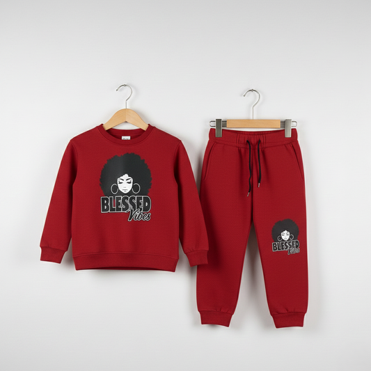 Blessed Vibes - Maroon Fleece Jogger Suits