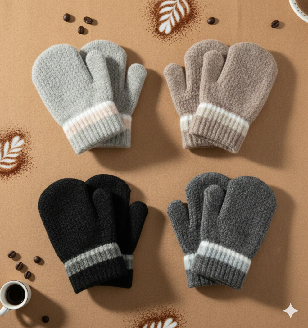 Kids Warm Woolen Premium Knitted Mittens - SOLID 1-4 y