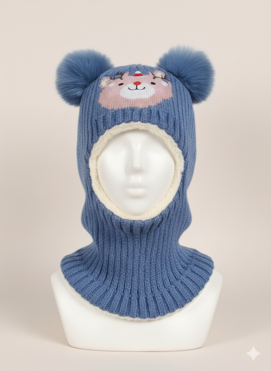 Unisex Woolen long One Piece Beanie Cap Ear & Neck Protection 2-6y - Bc123