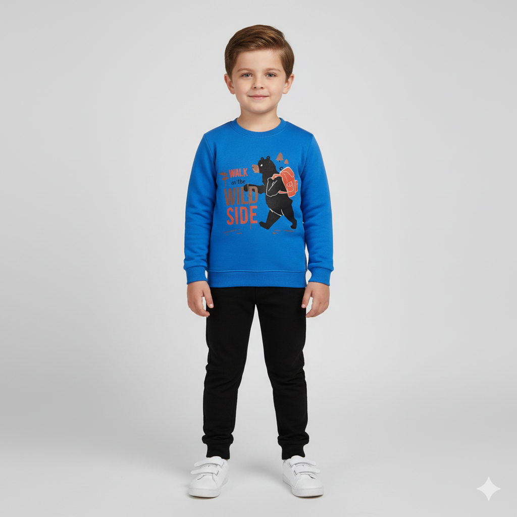 Wild Side Fleece Sweat Shirt - Blue - Maa Sadqay
