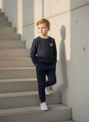 Premium Quilted Fleece Unisex Jogger Suit for Kids - Navy Blue