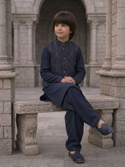 Boys 3 Piece Waistcoat Suit – Kurta Shalwar/Pajama Set - Art 468 Navy Blue