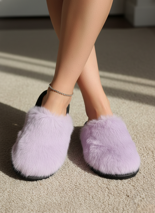 Women indoor warm soft plush leather slipper socks / Carpet Slipper Socks - Plain Plush