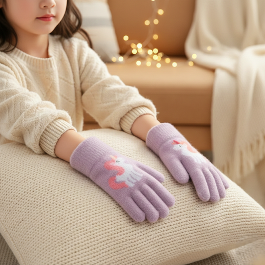 Kids Warm Woolen Premium Plush Gloves - Unicorn 6-12 y