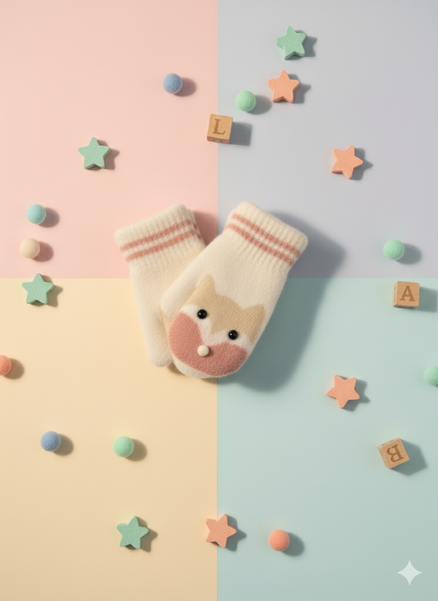 Kids Warm Woolen Premium Plush Mittens - KITTY 1-4 y