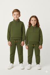 Premium Fleece Unisex Half Zipper Jogger Suit - Olive