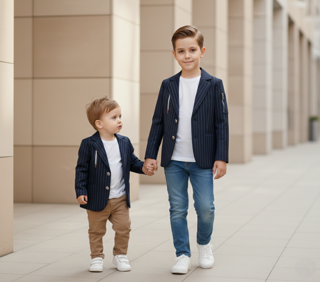 Navy Pinstripe Lightweight Kids/Boys Coat/blazer - Tropical - Maa Sadqay