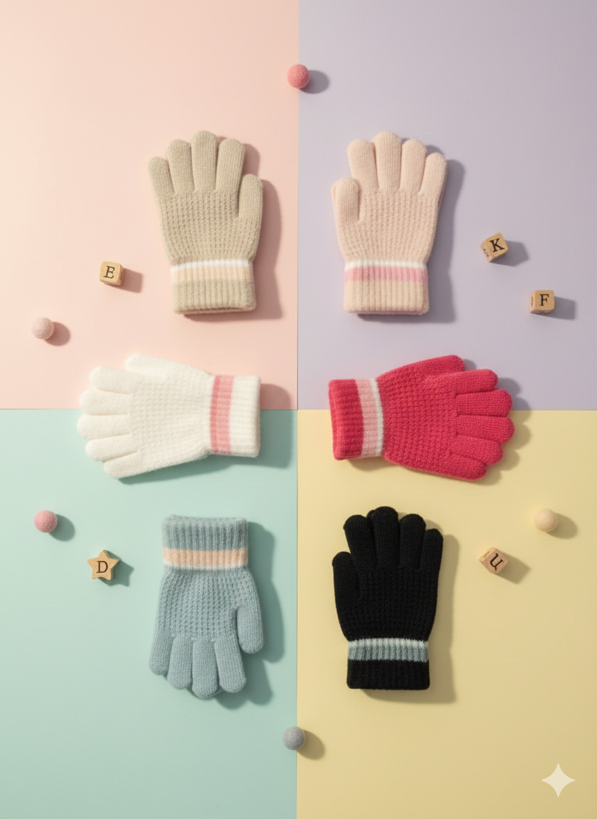 Kids Warm Woolen  Premium Plush Gloves - PLAIN 4-8 y