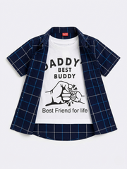 Navy Checkered Double Shirt -White Inner -DS111