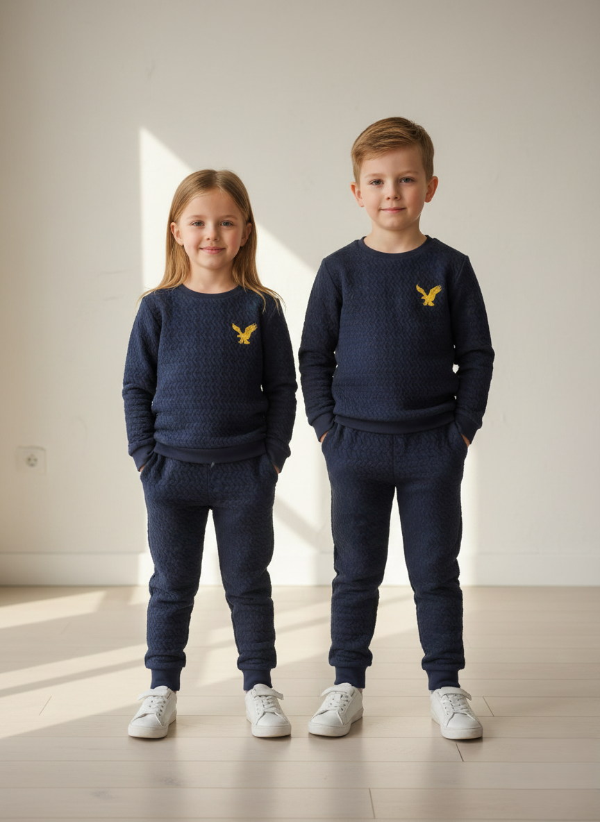 Premium Quilted Fleece Unisex Jogger Suit for Kids - Navy Blue