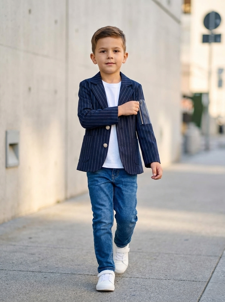 Navy Pinstripe Lightweight Kids/Boys Coat/blazer - Tropical - Maa Sadqay
