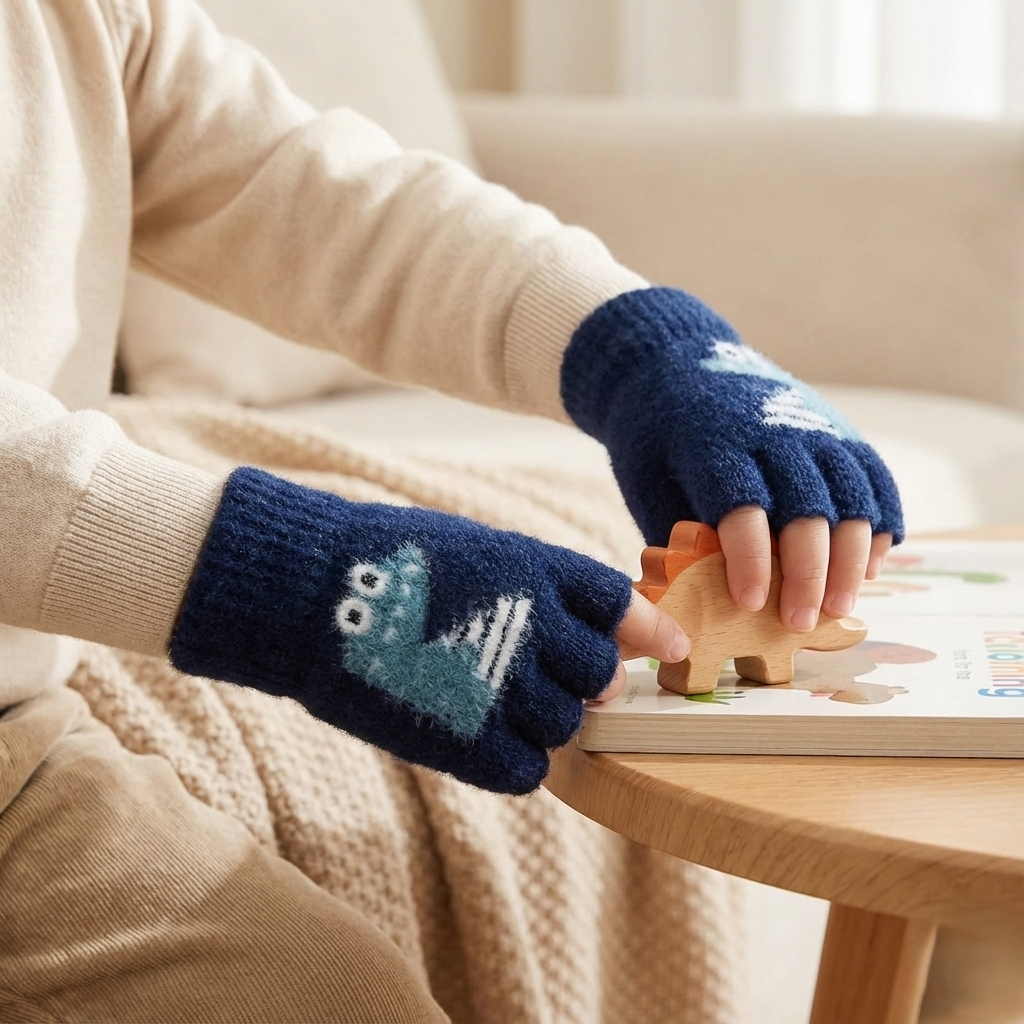 Kids Warm Woolen Premium Fingerless Gloves