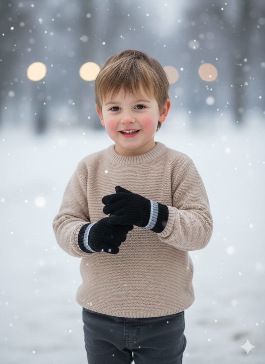 Kids Warm Woolen  Premium Plush Gloves - PLAIN 4-8 y