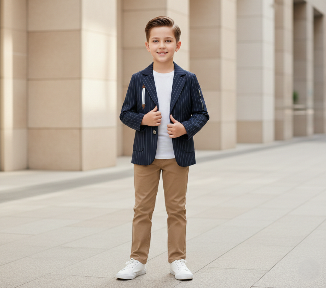 Navy Pinstripe Lightweight Kids/Boys Coat/blazer - Tropical - Maa Sadqay