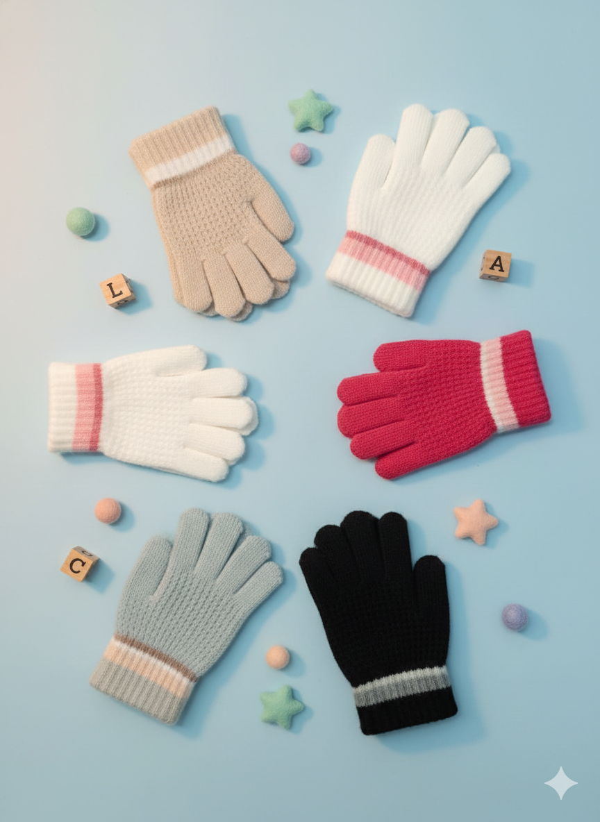 Kids Warm Woolen  Premium Plush Gloves - PLAIN 4-8 y