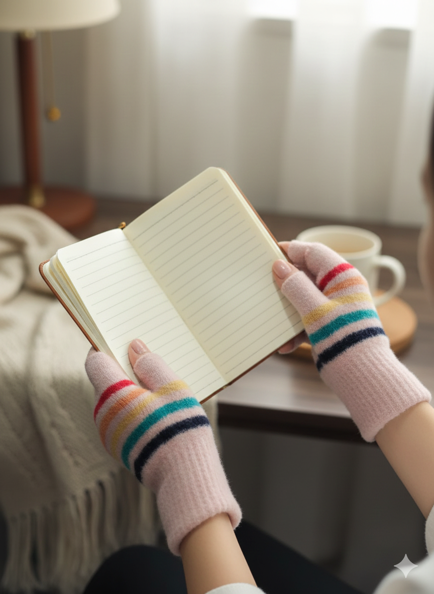 Ladies Premium Warm Fingerless Plush Gloves - Lining