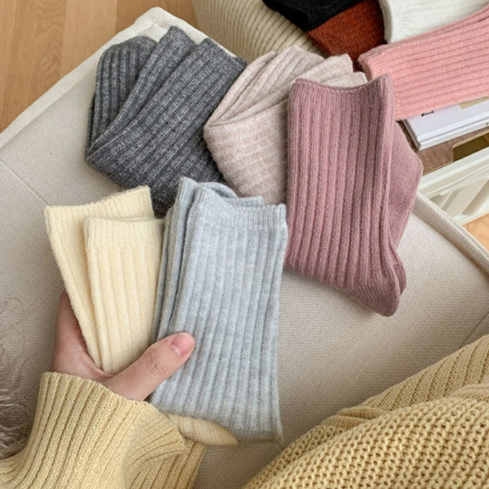 Warm Woolen Solid Color Fashion  Socks
