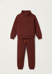Premium Fleece Unisex Half Zipper Jogger Suit - Maroon